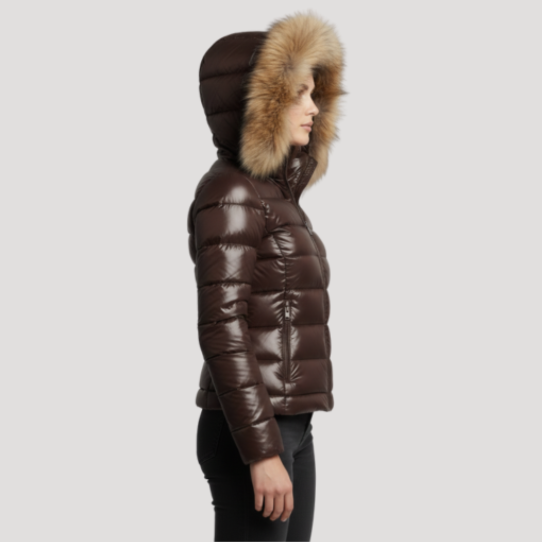 Women's Puffer Jacket | Hood & Glossy Finish