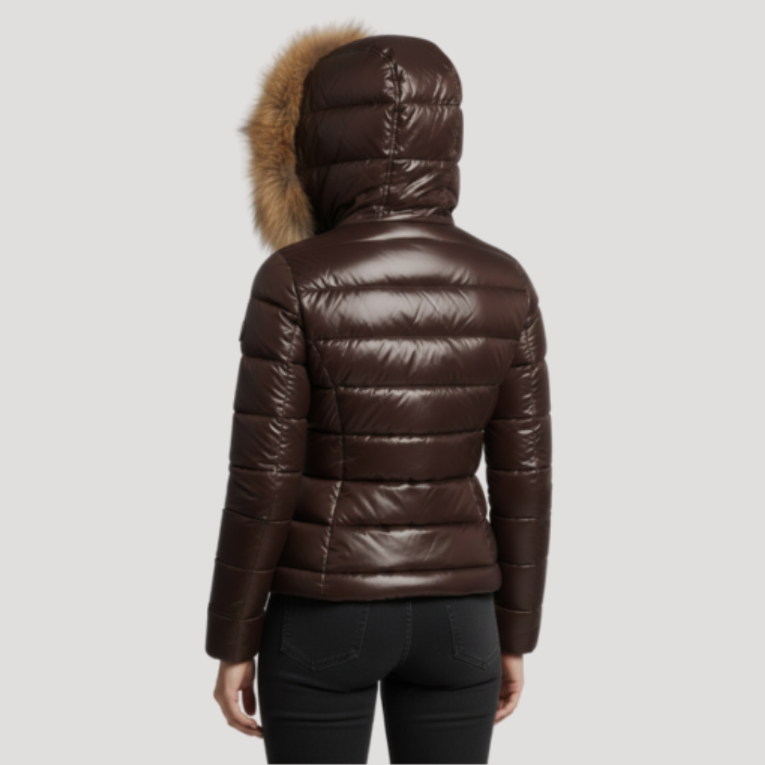Women's Puffer Jacket | Hood & Glossy Finish