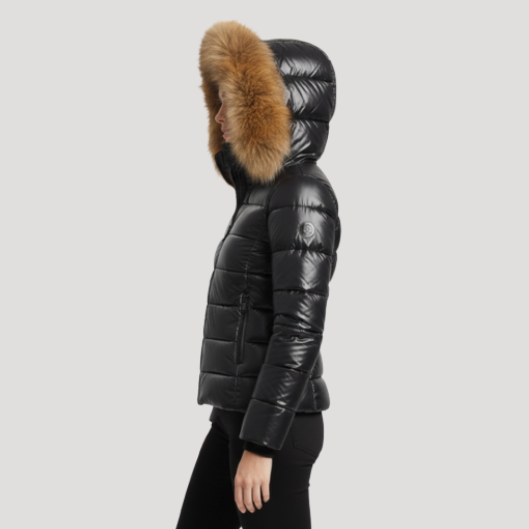 Women's Puffer Jacket | Hood & Glossy Finish