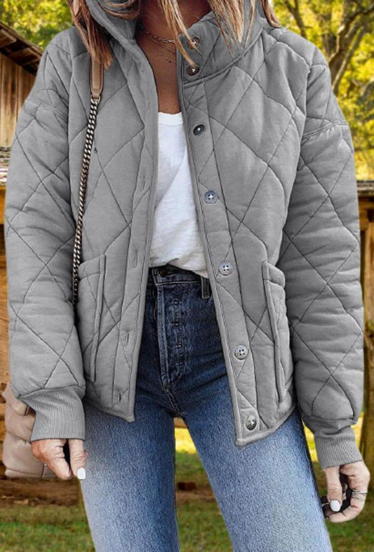Women's Quilted Jacket | Button Front & Stand Collar