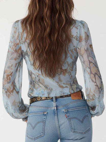 Women's Ruffled Blouse | Zip-Front Print Design