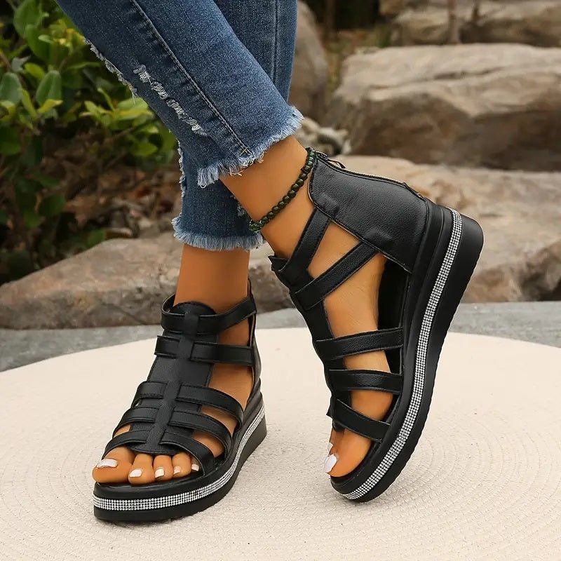 Women's Sandals | Caged Wedge Sandals With A Back Zip And A Covered Heel