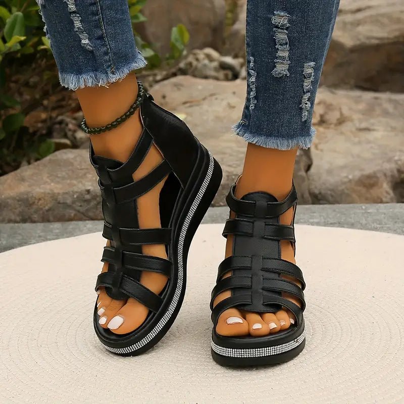 Women's Sandals | Caged Wedge Sandals With A Back Zip And A Covered Heel