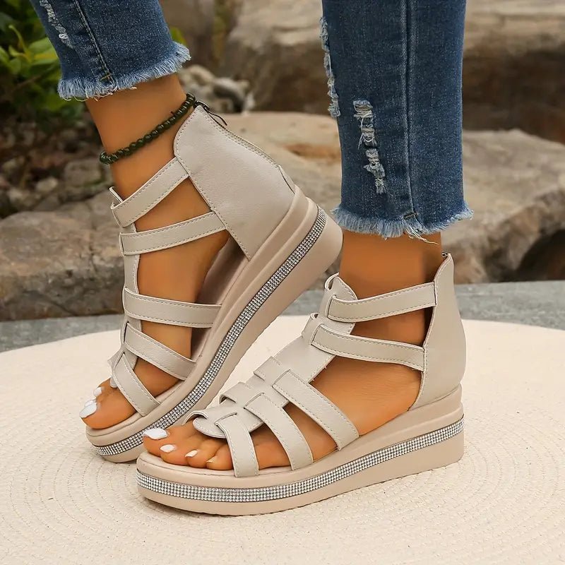 Women's Sandals | Caged Wedge Sandals With A Back Zip And A Covered Heel