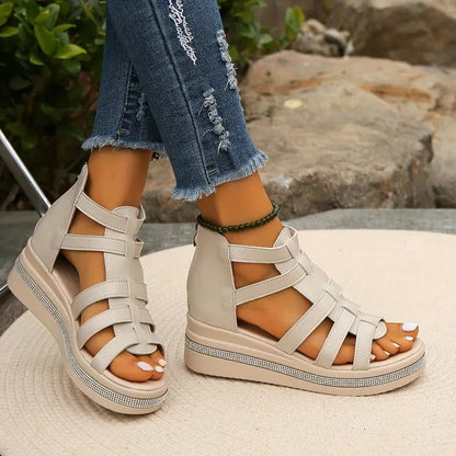 Women's Sandals | Caged Wedge Sandals With A Back Zip And A Covered Heel