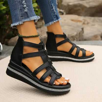 Women's Sandals | Caged Wedge Sandals With A Back Zip And A Covered Heel