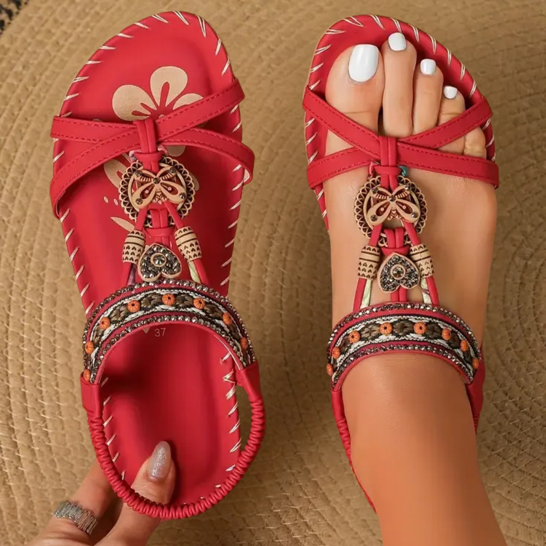 Women's Sandals | Crossed Straps, Beaded Charm Detail