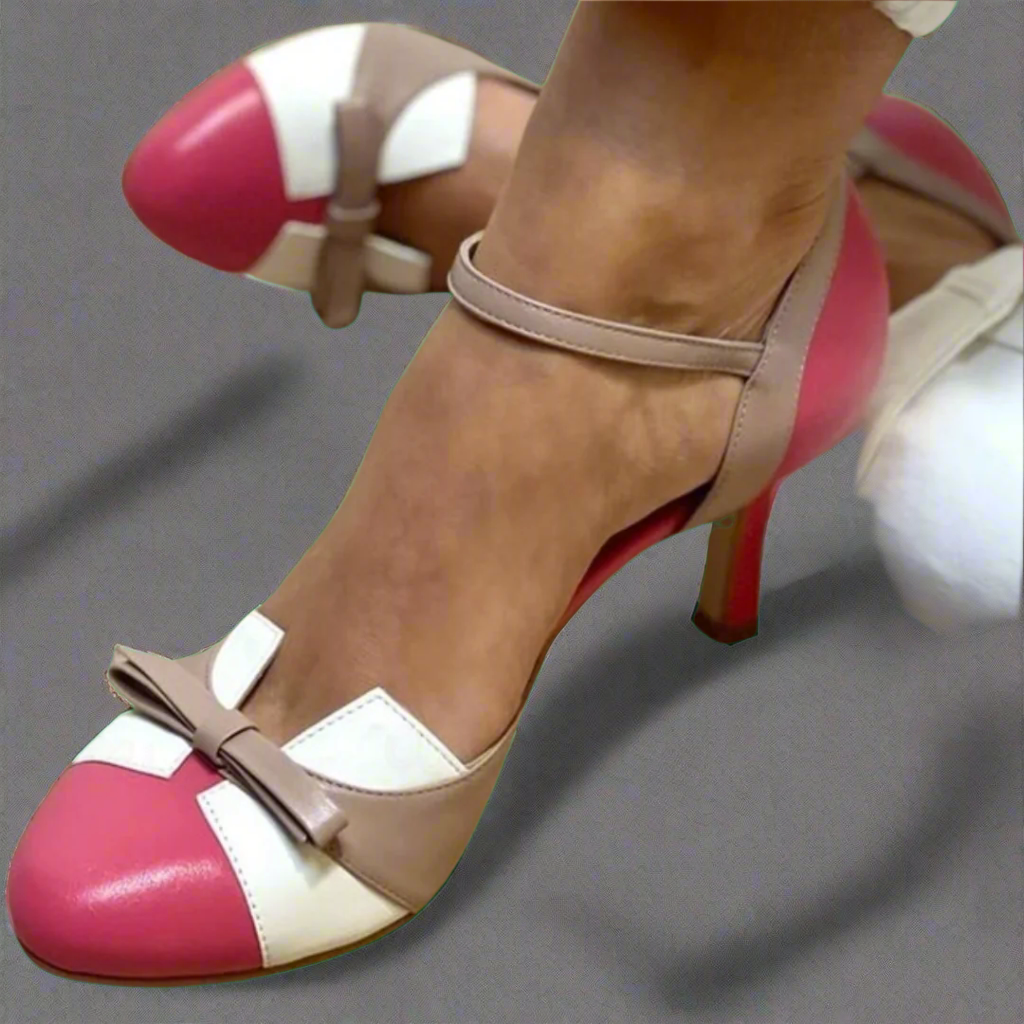 Women's Sandals | Retro Color Block Court Shoes With A Bow Detail