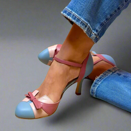 Women's Sandals | Retro Color Block Court Shoes With A Bow Detail