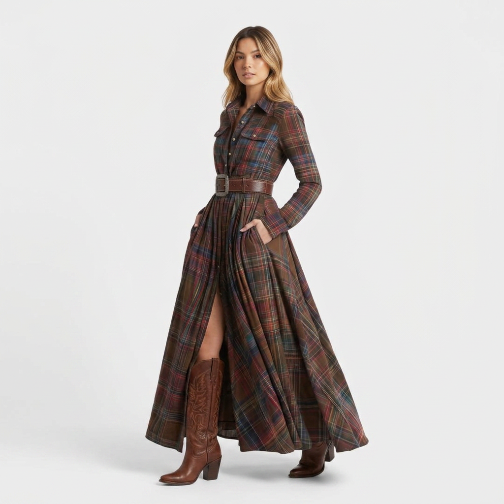Women's Shirt Dress | Plaid Pattern & Loose Fit 2