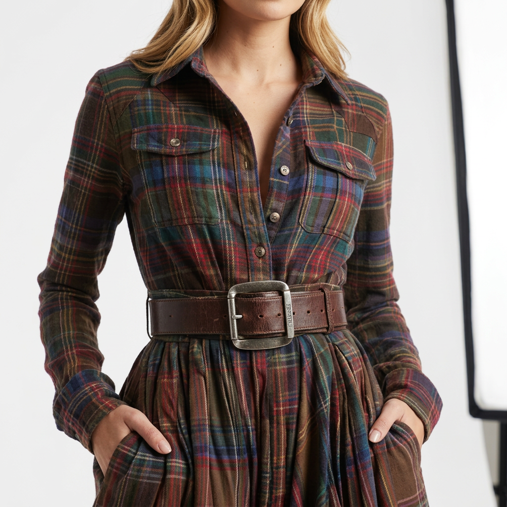 Women's Shirt Dress | Plaid Pattern & Loose Fit 3