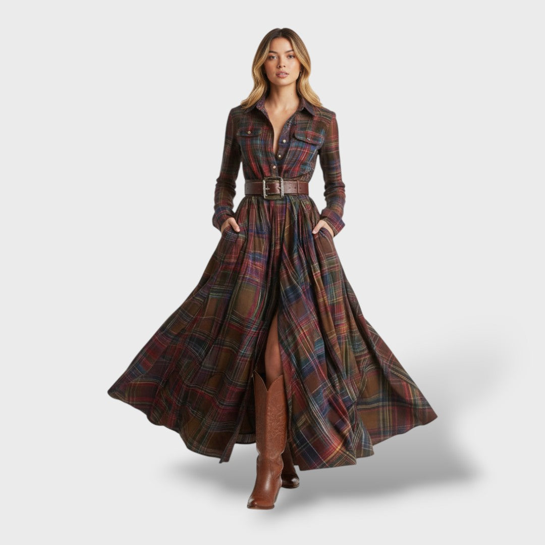 Women's Shirt Dress | Plaid Pattern & Loose Fit 1