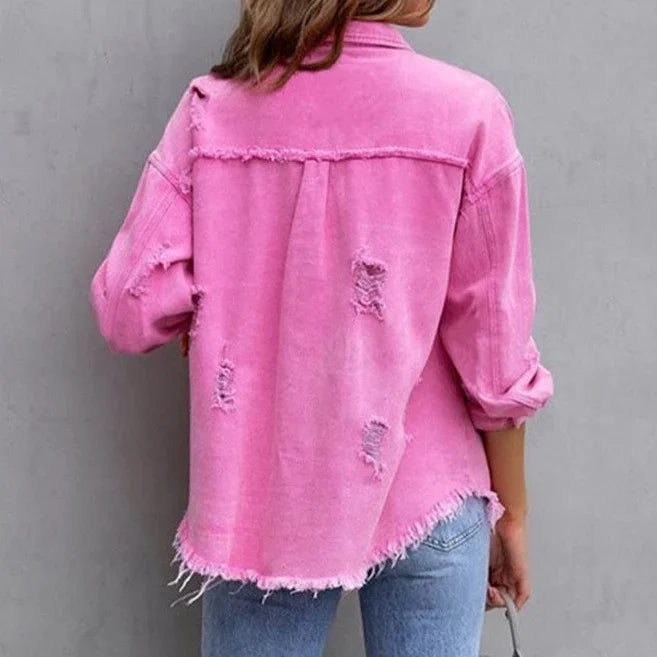 Women's Shirt Jacket | Frayed Hem & Button Placket 11