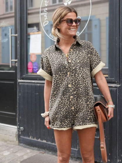 Women's Short Jumpsuit | Button Through Leopard Playsuit