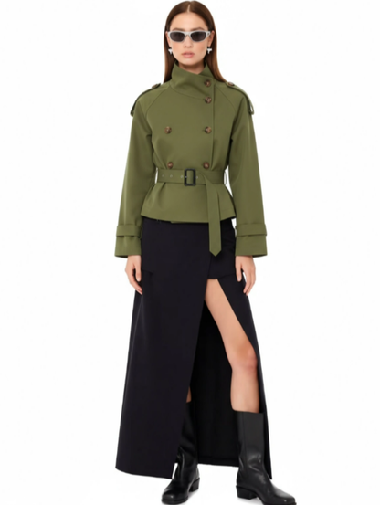 Women's Short Trench Coat | Double Breasted, Belted Waist