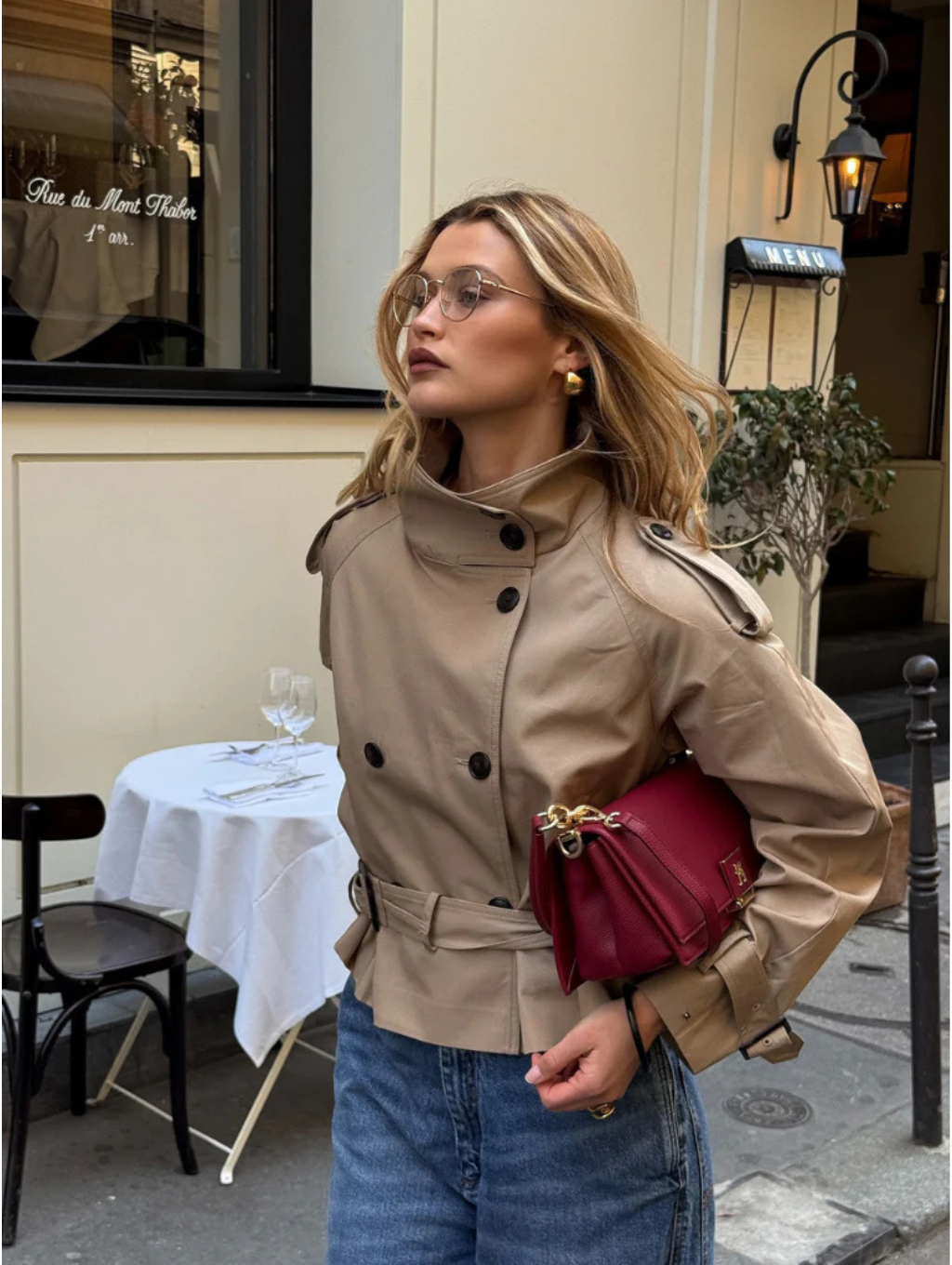 Women's Short Trench Coat | Double Breasted, Belted Waist