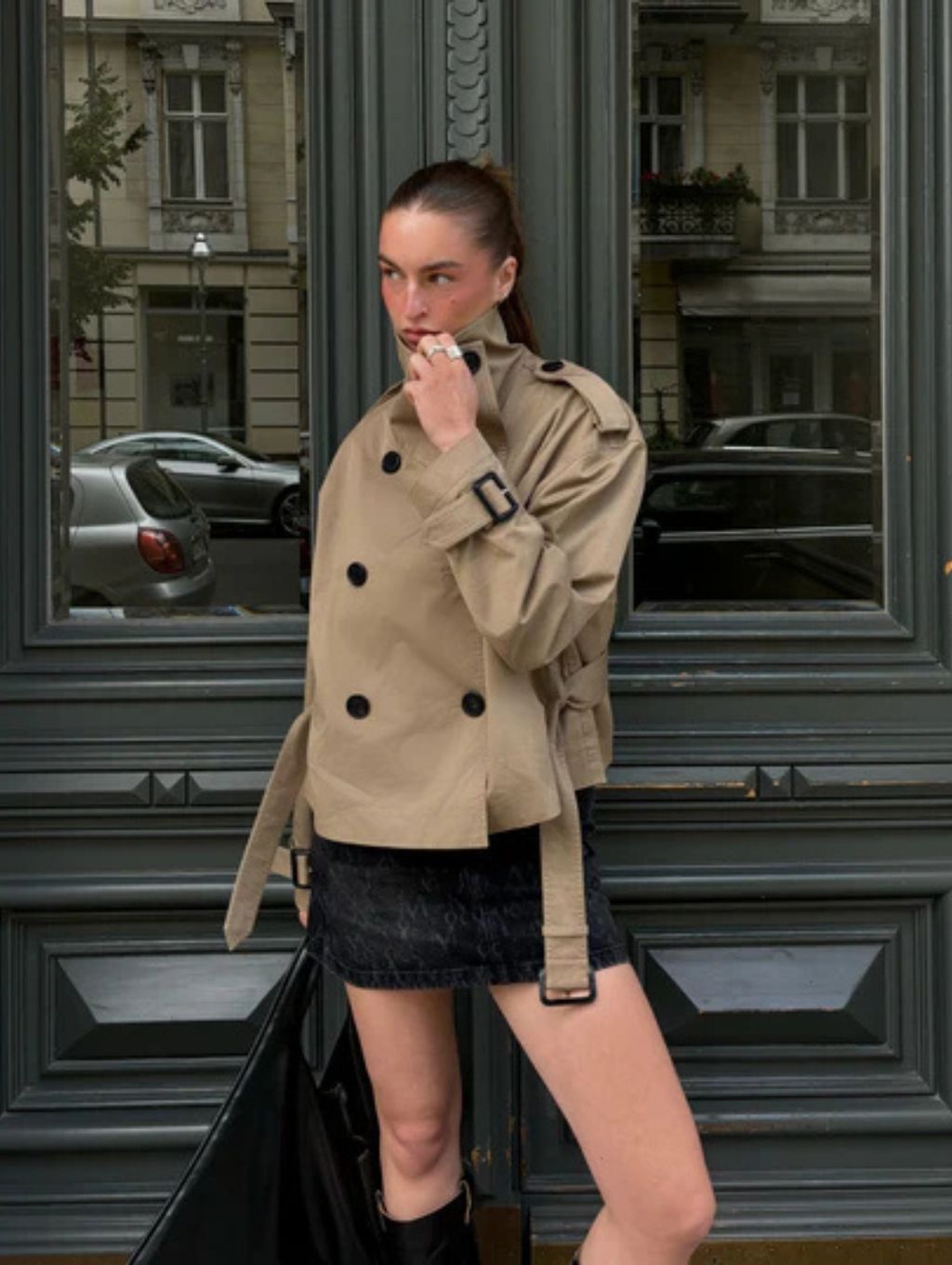 Women's Short Trench Coat | Double Breasted, Belted Waist