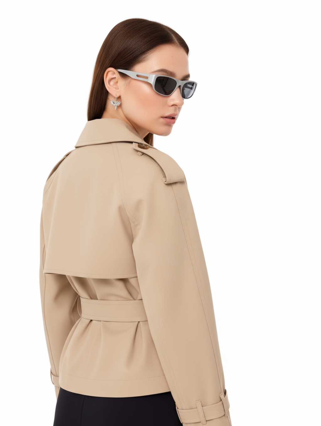 Women's Short Trench Coat | Double Breasted, Belted Waist