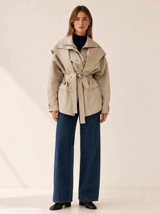 Women's Short Trench Coat | Wind-Proof High Collar