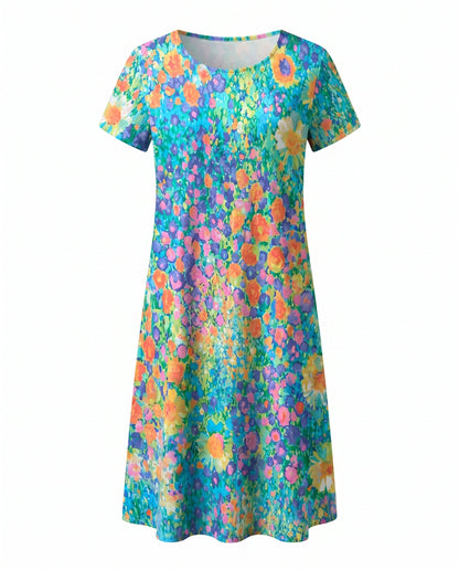 Women's Summer Dress | Floral Print V-Neck & Relaxed A-Line Midi