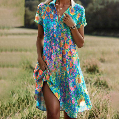 Women's Summer Dress | Floral Print V-Neck & Relaxed A-Line Midi