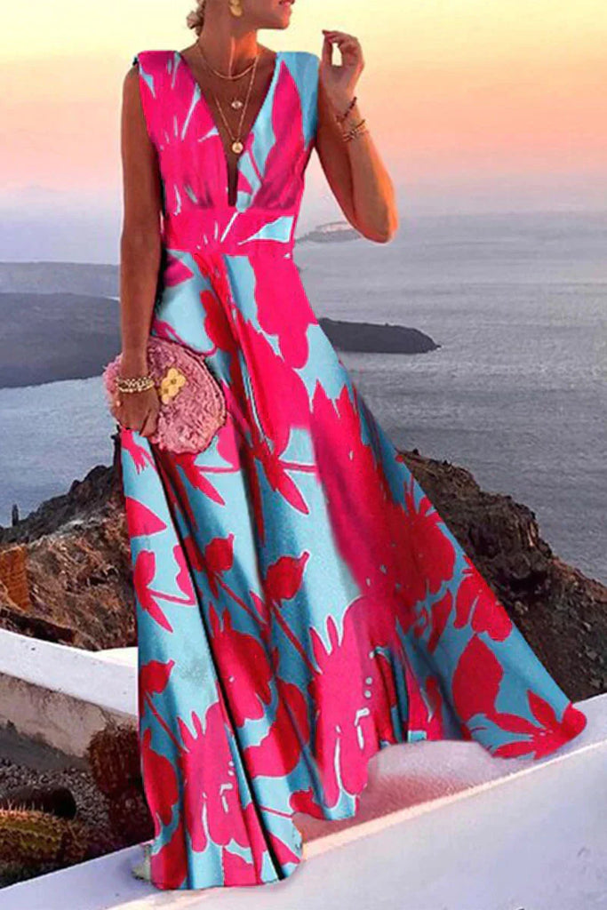 Women's Summer Dress | Plunge V-Neck Maxi