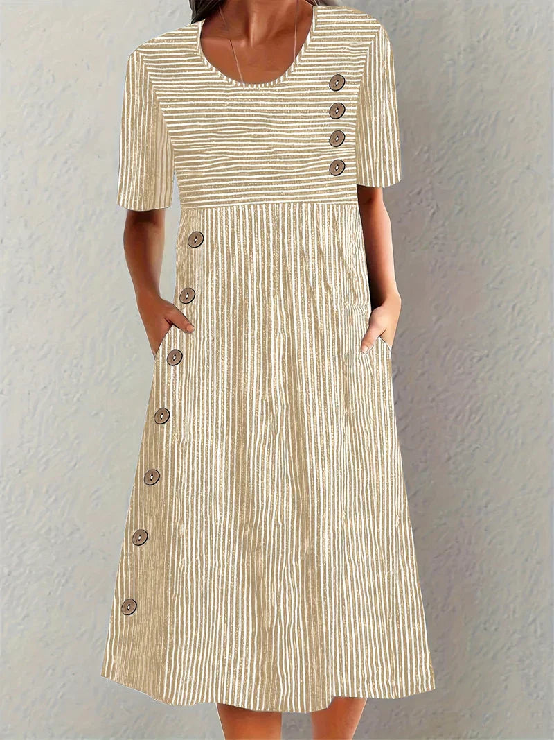 Women's Summer Dress | Striped Button-Trim Midi