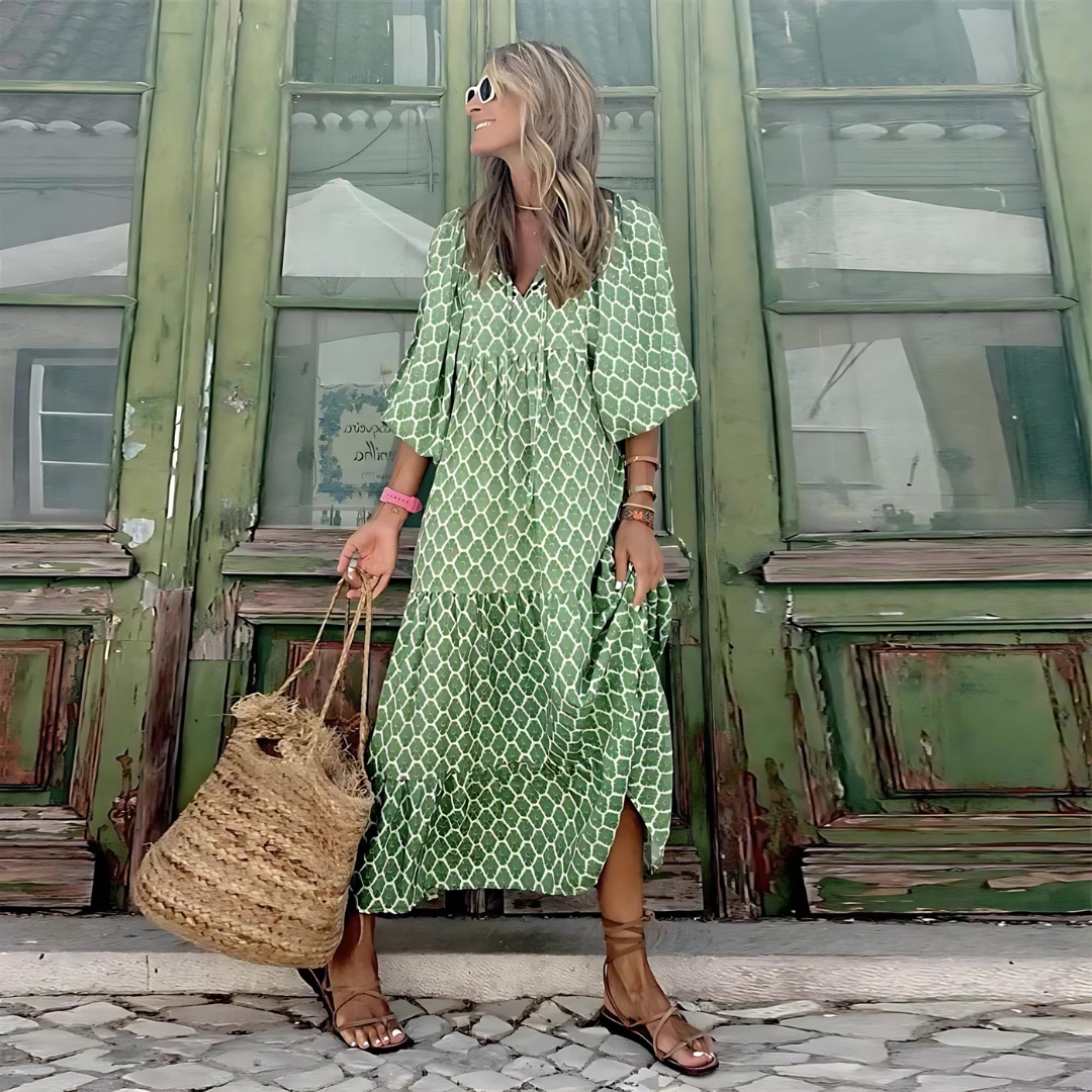 Women's Summer Long Dress | Printed Maxi V-Neck Design