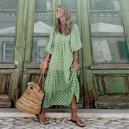 Women's Summer Long Dress | Printed Maxi V-Neck Design