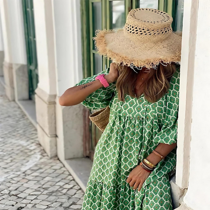 Women's Summer Long Dress | Printed Maxi V-Neck Design