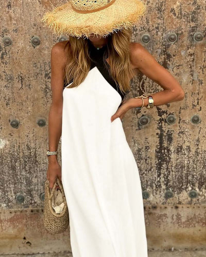 Women's Summer Maxi Dress | Cross Neck Color Block