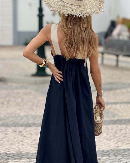 Women's Summer Maxi Dress | Cross Neck Color Block