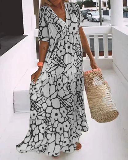 Women's Summer Maxi Dress | Floral Print V-Neck & Flutter Sleeves