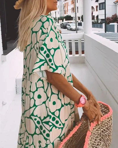 Women's Summer Maxi Dress | Floral Print V-Neck & Flutter Sleeves
