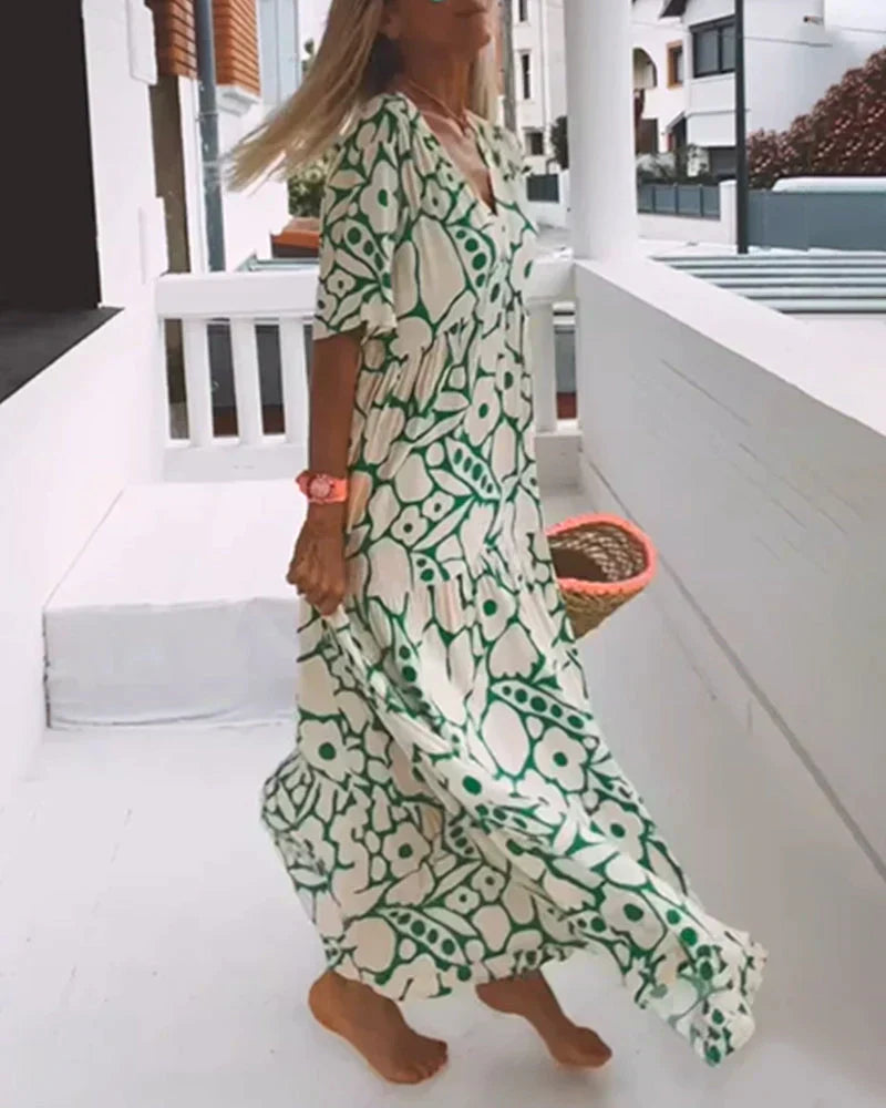 Women's Summer Maxi Dress | Floral Print V-Neck & Flutter Sleeves