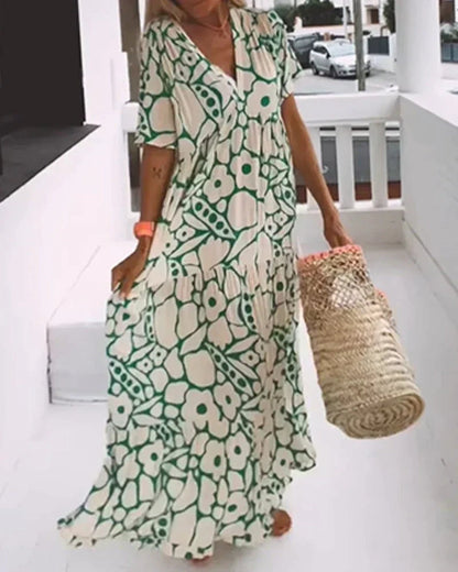 Women's Summer Maxi Dress | Floral Print V-Neck & Flutter Sleeves