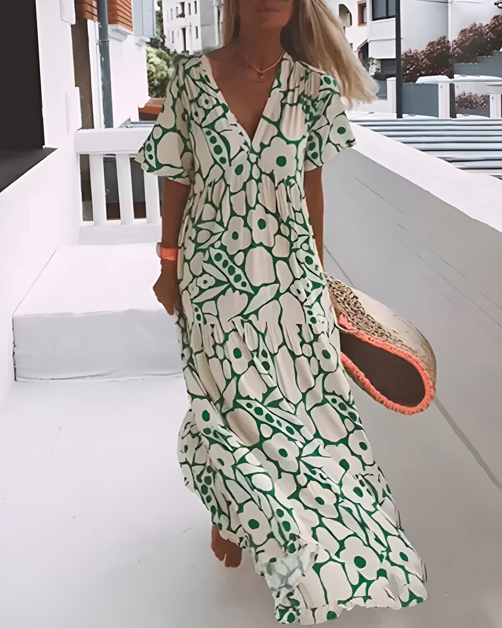 Women's Summer Maxi Dress | Floral Print V-Neck & Flutter Sleeves
