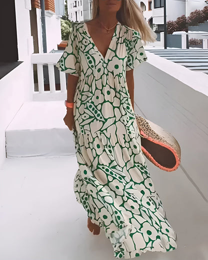 Women's Summer Maxi Dress | Floral Print V-Neck & Flutter Sleeves