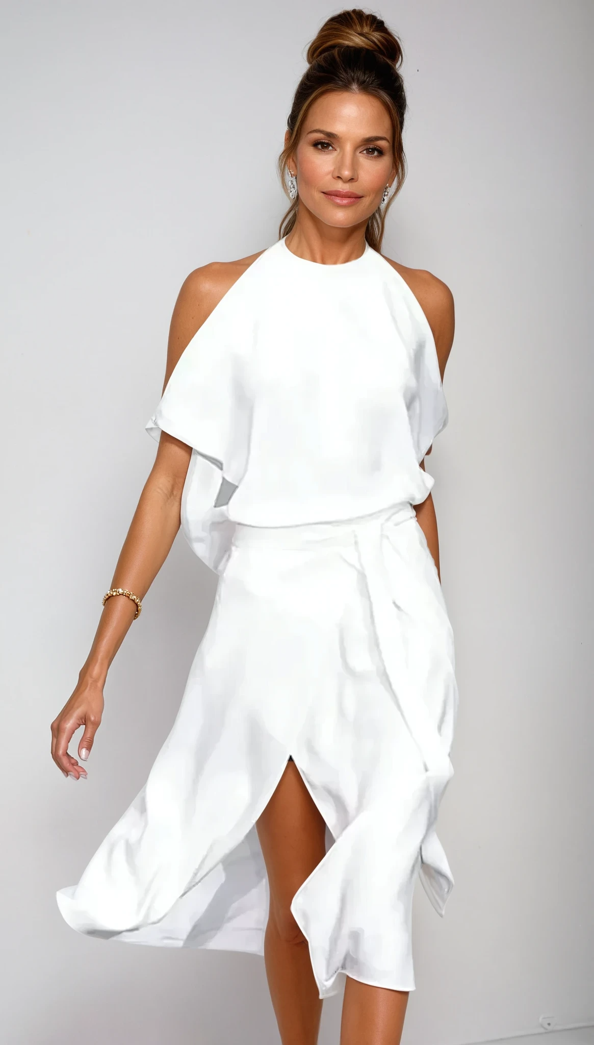 Women's Summer Midi Dress | Cold Shoulder Halterneck Design