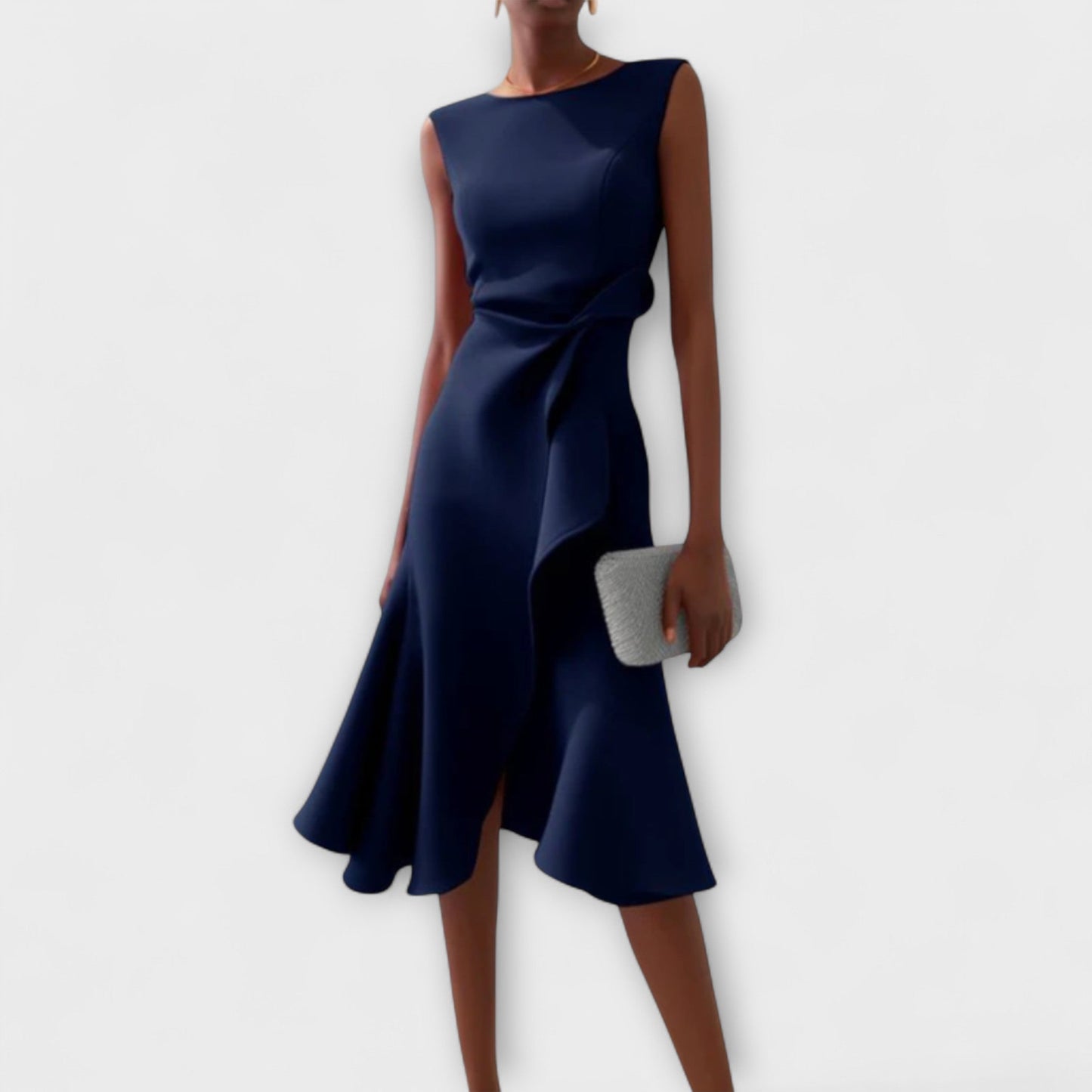 Women's Summer Midi Dress | Draped Asymmetric Design