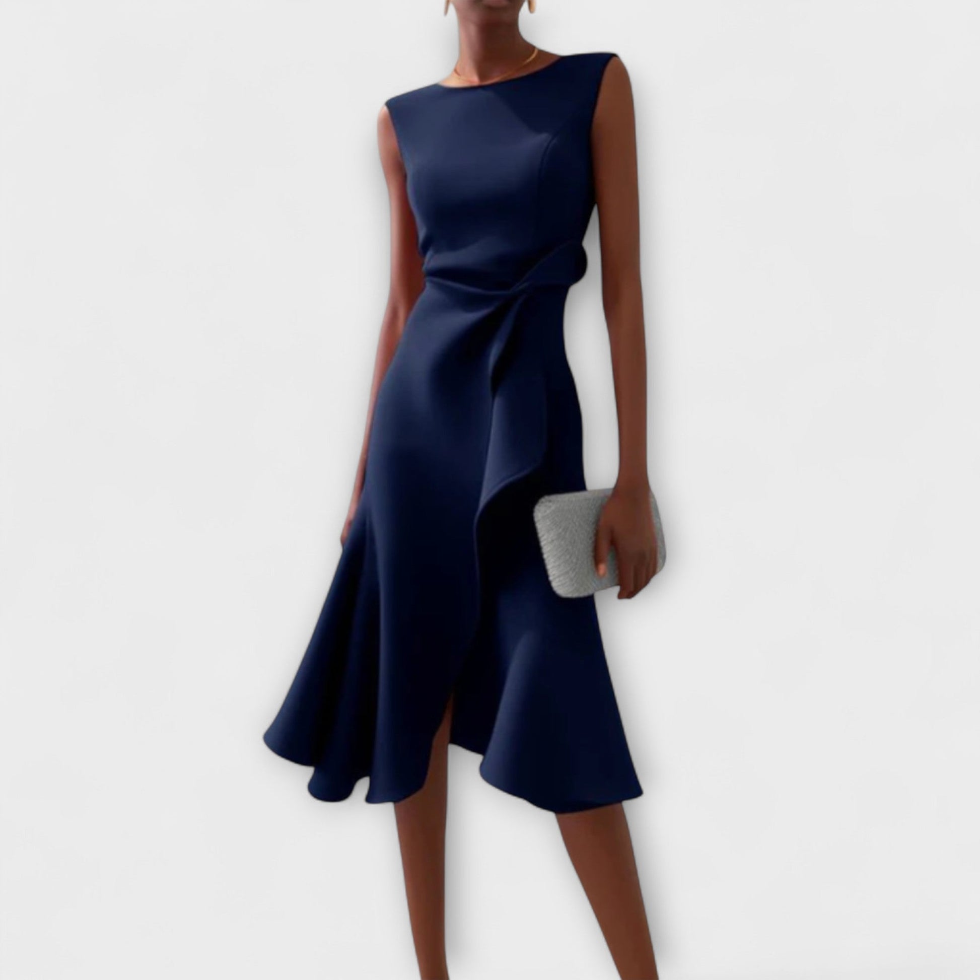 Women's Summer Midi Dress | Draped Asymmetric Design
