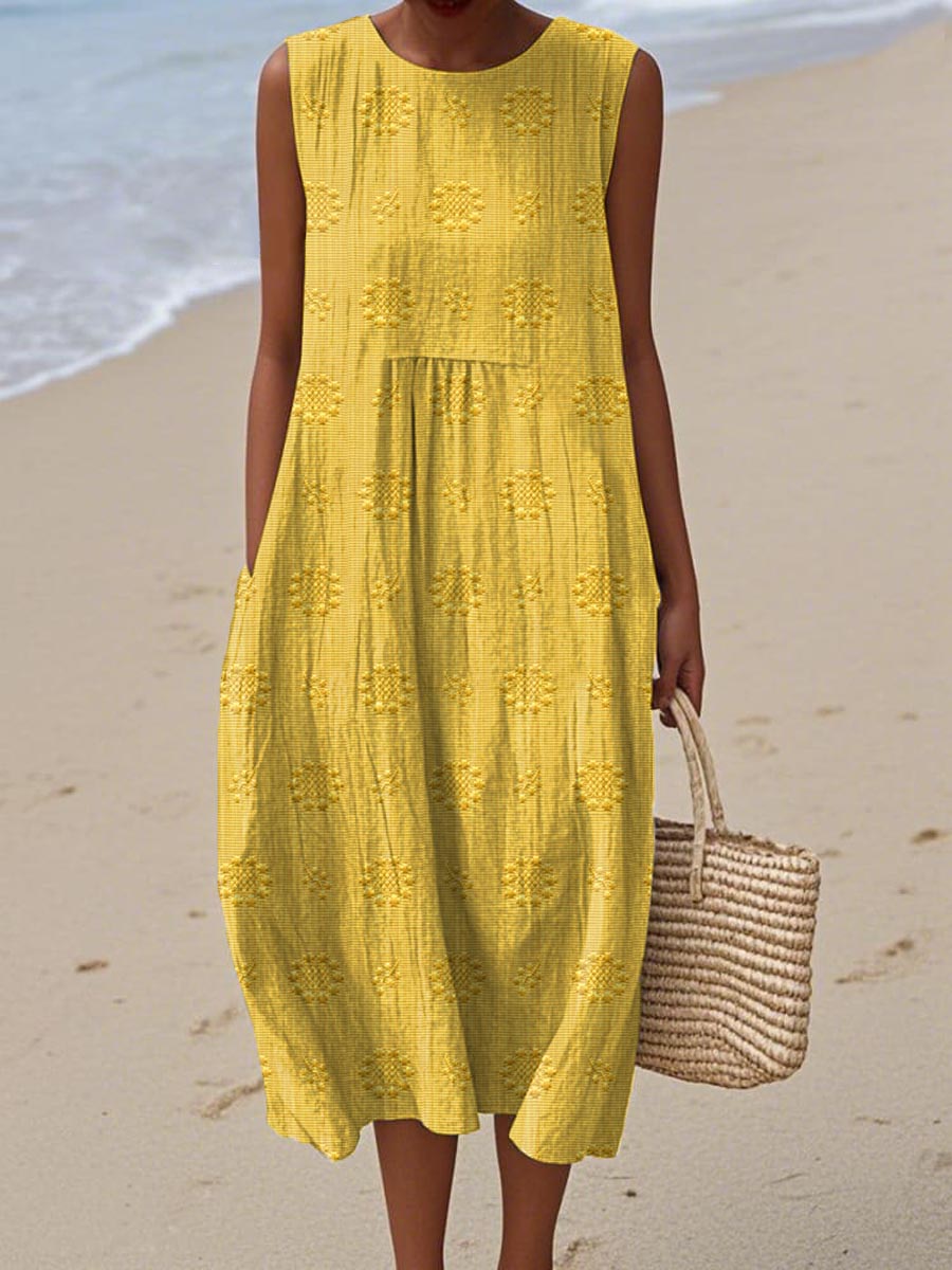 Women's Summer Midi Dress | Embroidered Sleeveless Beach Dress