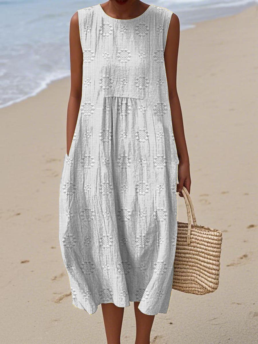 Women's Summer Midi Dress | Embroidered Sleeveless Beach Dress
