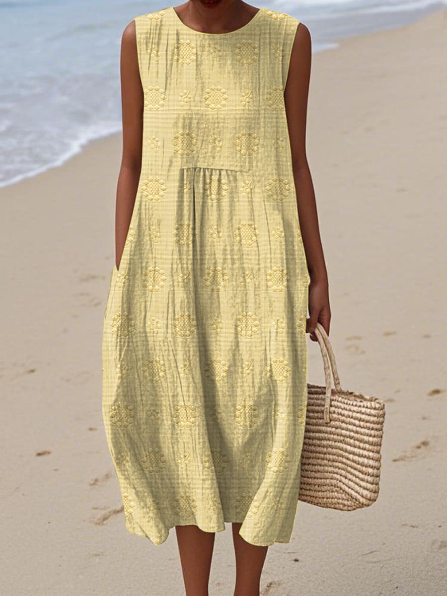 Women's Summer Midi Dress | Embroidered Sleeveless Beach Dress