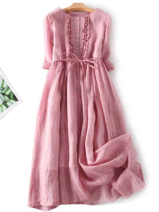 Women's Summer Midi Dress | Tie Waist Round Neck