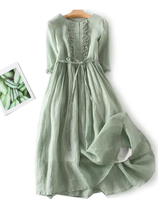 Women's Summer Midi Dress | Tie Waist Round Neck