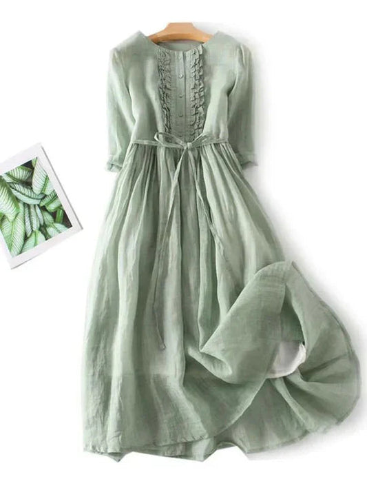 Women's Summer Midi Dress | Tie Waist Round Neck