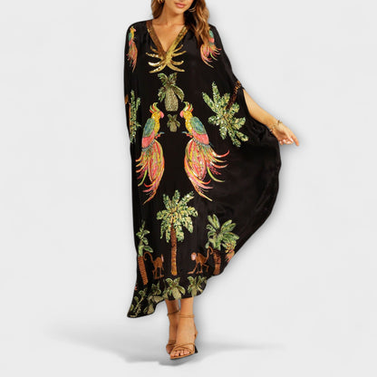 Women's Summer Midi Dress | Tropical Print & Sequin Detail