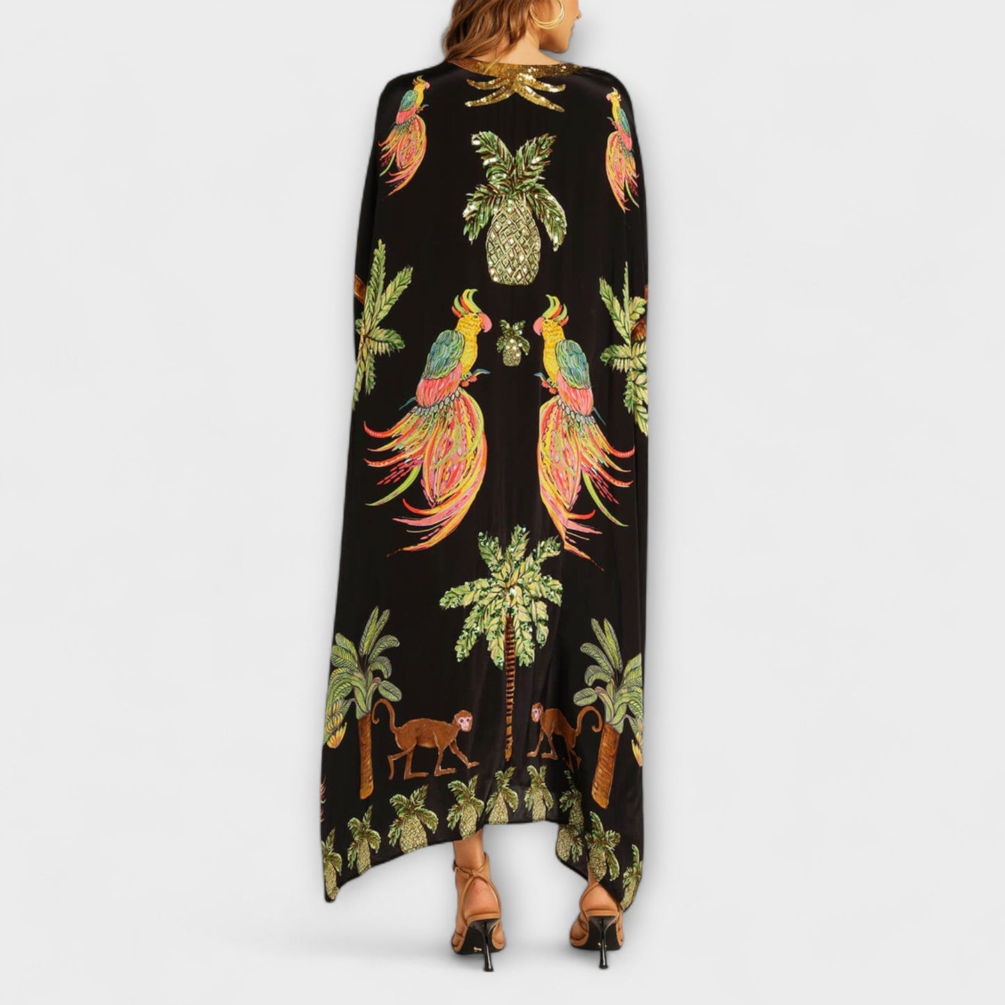 Women's Summer Midi Dress | Tropical Print & Sequin Detail