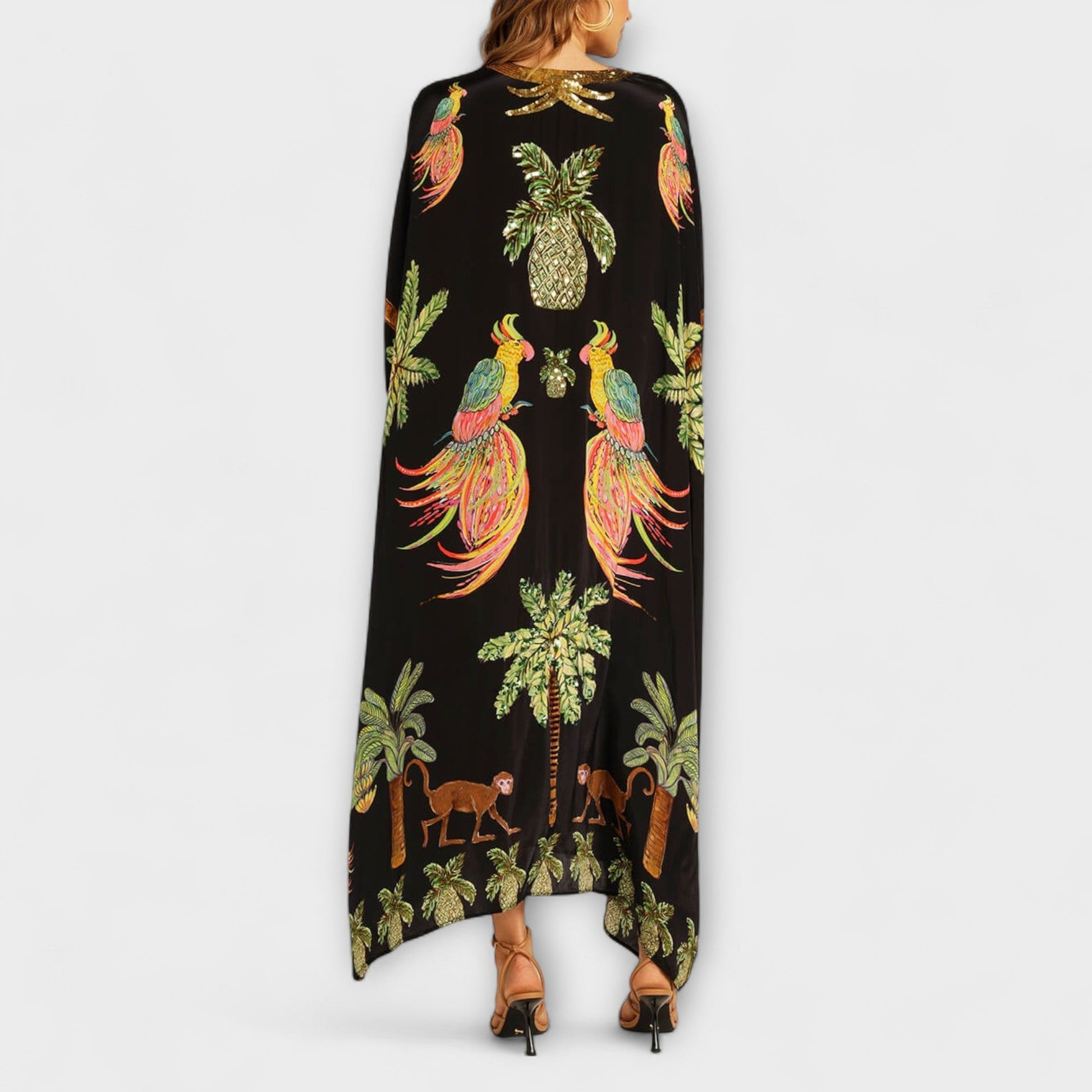 Women's Summer Midi Dress | Tropical Print & Sequin Detail